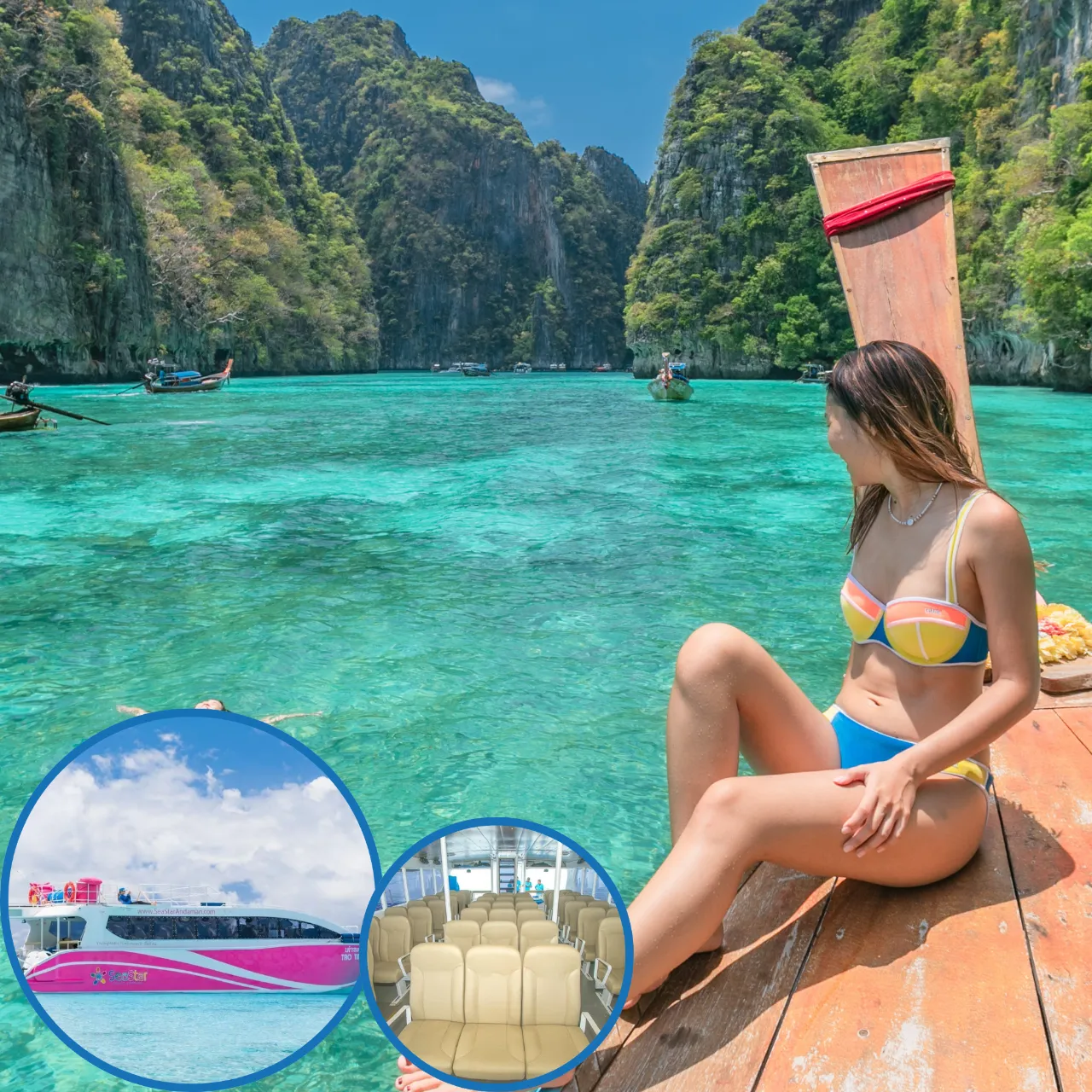 Lazy พีพี อ่าวมาหยา เกาะไข่ เรือSpeed Catamaran 2 ชั้น